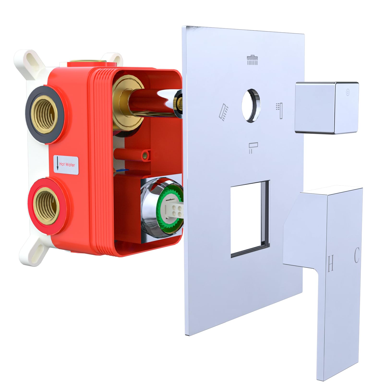 GETSHOWERSET 4 Way Concealed Shower Diverter Valve, 4 Function Shower Mixer, Wall Mount Bathroom Shower Faucet with Temperature Control, Rough-in Trim Kit, Chrome