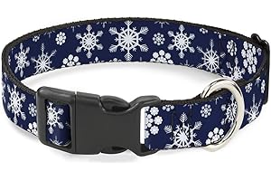 Buckle-Down 15-26" Snowflakes Blue/White Plastic Clip Collar, Large
