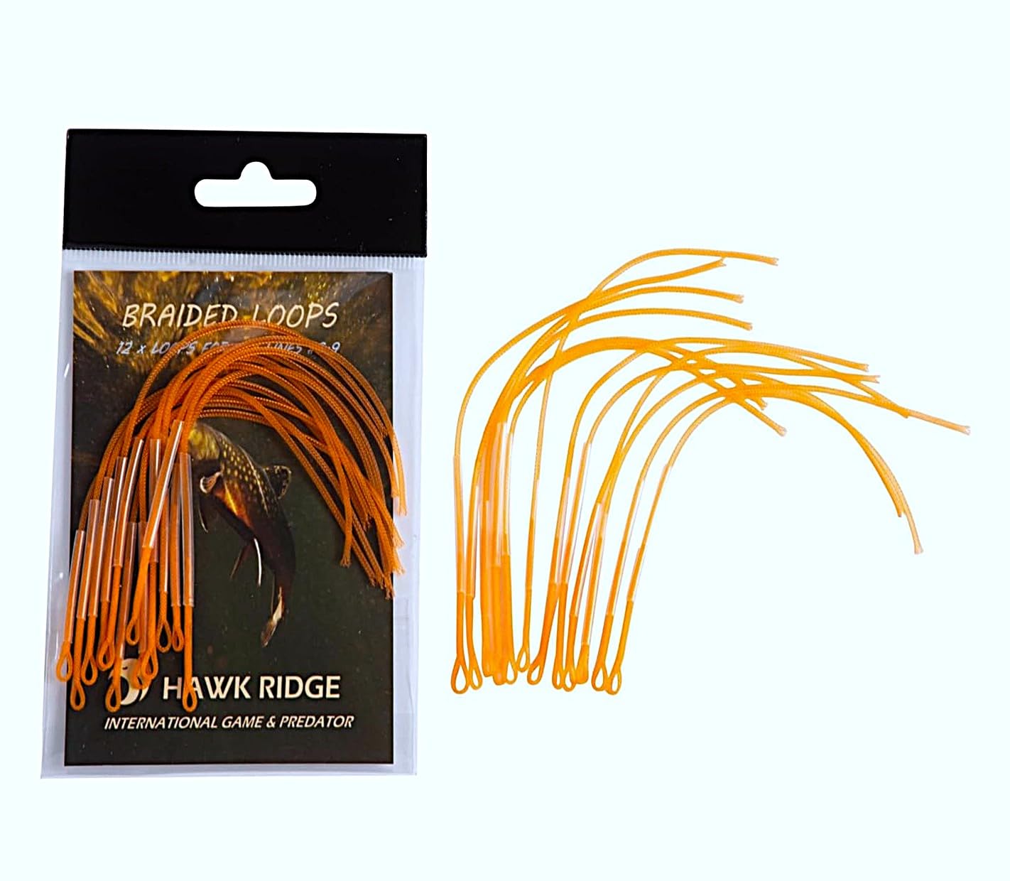 HAWKRIDGE - 12 Pieces of MEDIUM ORANGE Fly Fishing Braided Loops - Tight Weave Fly Line Connections - Size # 6-9 to 30lb