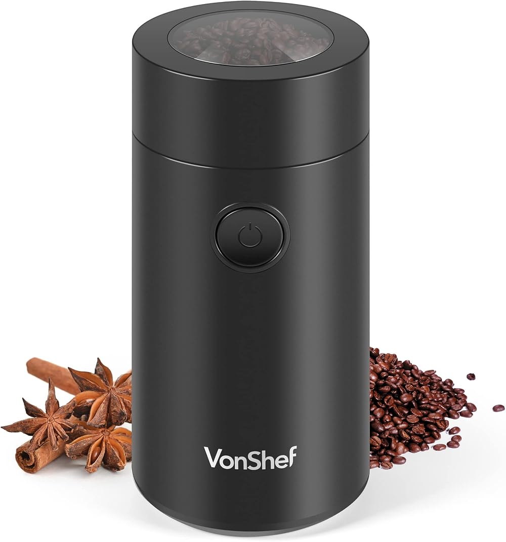 VonShef Electric Coffee Grinder 60g 150W Stainless Steel Blades Black