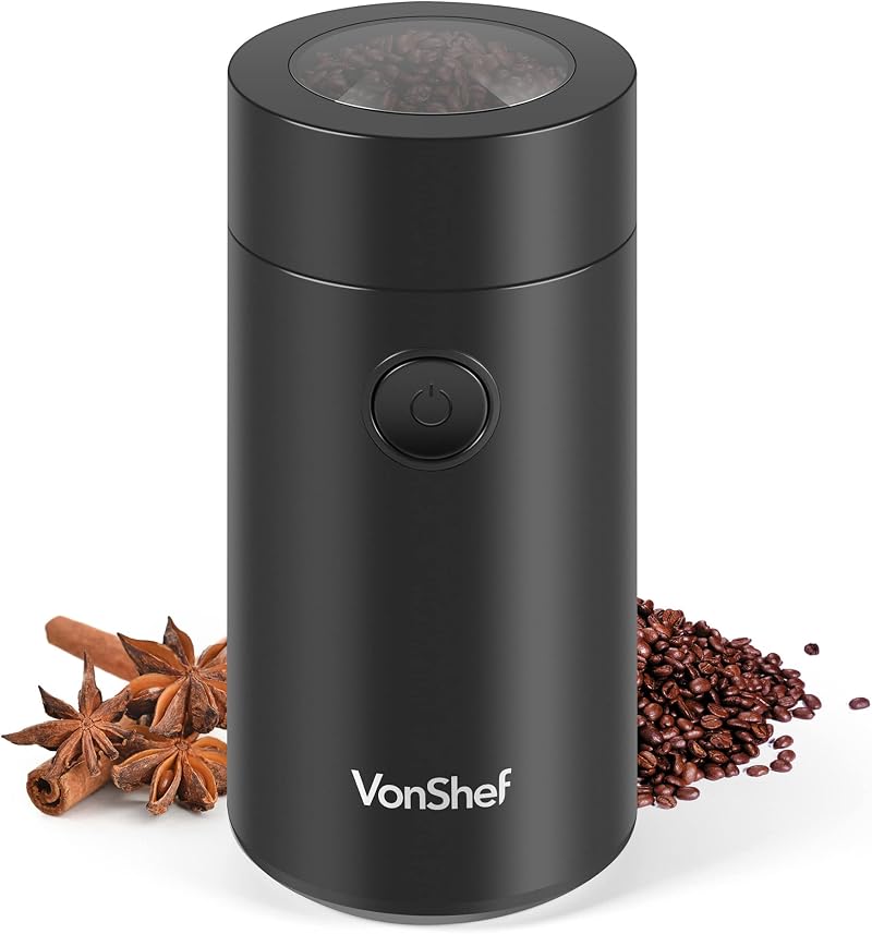 VonShef Electric Coffee Grinder 60g 150W Stainless Steel Blades Black