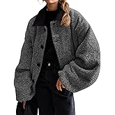 Cicy Bell Womens Oversized Fuzzy Fleece Jacket Button Down Patchwork Collar Sherpa Coats Fall Outerwear with Pockets