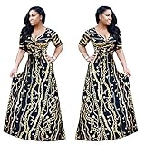 shekiss Women's Sexy Deep V Neck Floral Print Loose Dress Stretch Casual Long Maxi