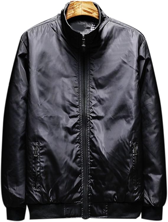 Amazon Yffushi ジャケット メンズ スタジャン 無地 黒 青 S 5l 長袖 立ち襟 カジュアル ファッション コート ジャケット 通販