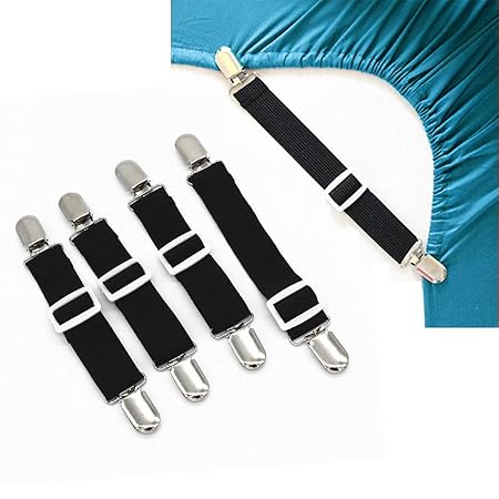 GreeSuit 4er Verstellbare Betttuchspanner Bettlaken Spanner Bettlakenspanner Spannbettlakenhalter mit Metallklammern