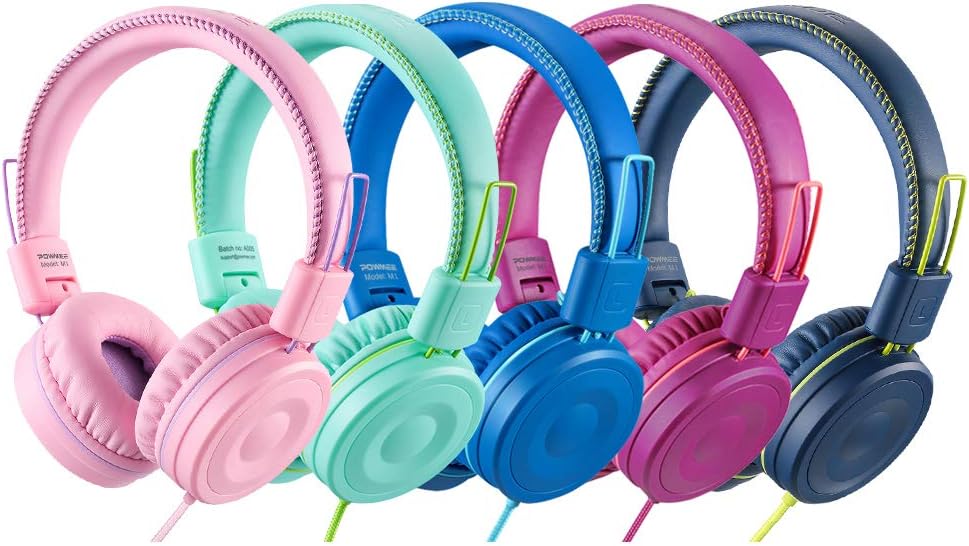 POWMEE M1 Kids Headphones Wired Headphone for Kids,Foldable Adjustable Stereo Tangle-Free,3.5MM Jack Wire Cord On-Ear Headphone for Children (Blue): Home Audio & Theater