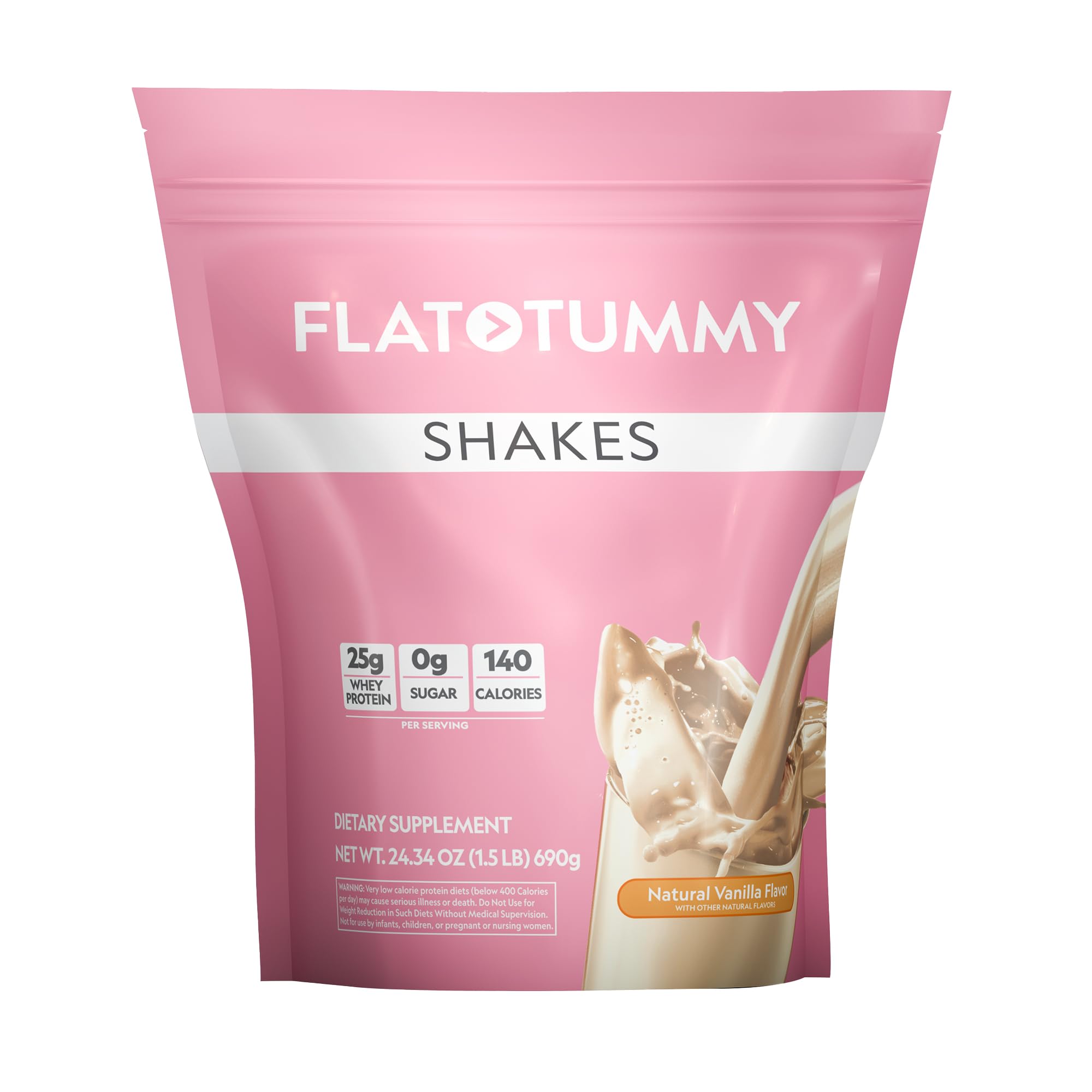 Flat Tummy Shakes - Vanilla, 20 Servings, EBT Eligible – Post GLP-1 Protein Supplement, High Protein, Zero Sugar, Keto-Friendly Meal Replacement with Clinically Studied Morosil®