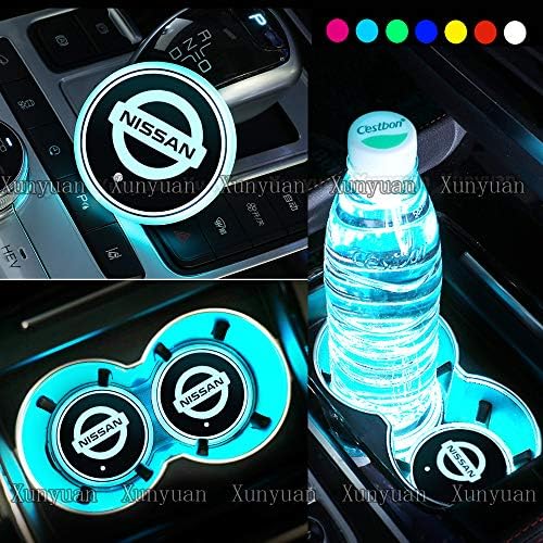 Xunyuan 2 pcs LED Car Logo Cup Holder Lights Coaster for NIS.san USB Charging 7 Colors Changing Auto Luminescent Cup Pad LED Interior Atmosphere Lamp Decoration Lights Accessories (NIS.san)