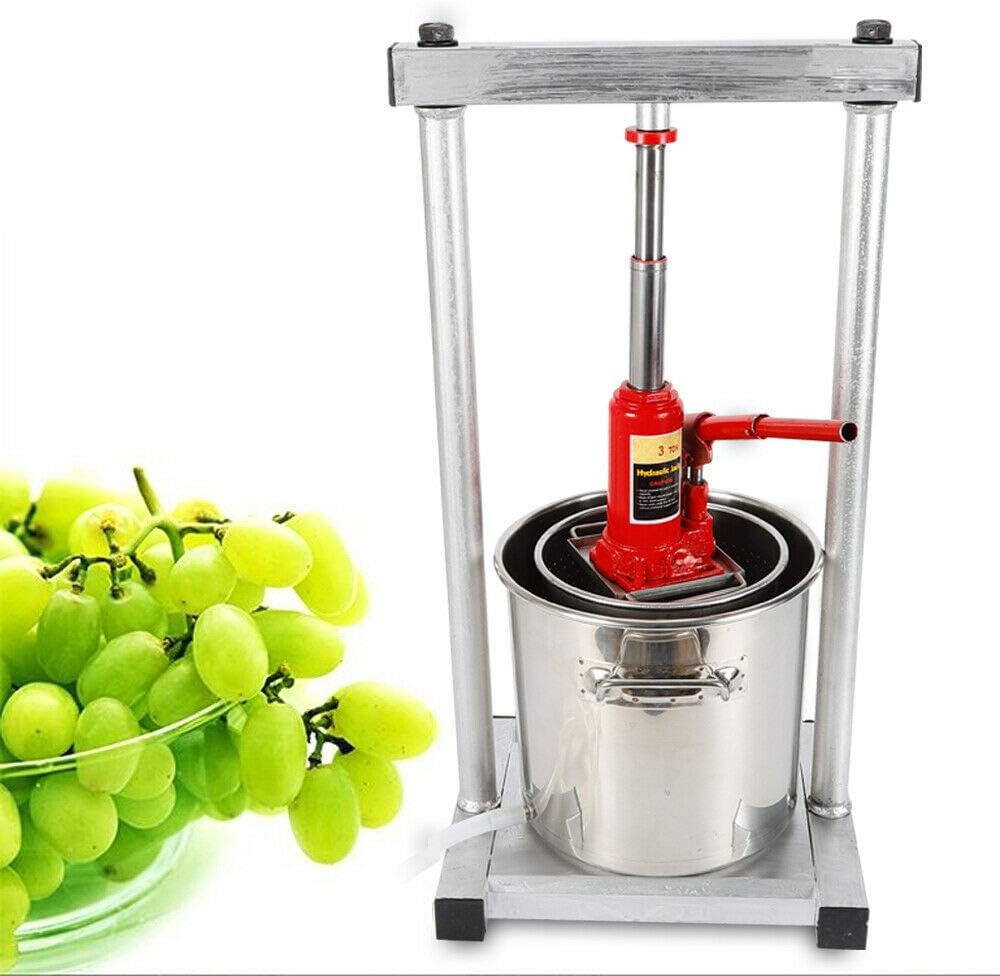 GUANG 12L Fruit Crusher, Stainless Steel Wine Juice Press Grinder Manual Grape Pulp Apple Cider Juicers Squeezer with Hydraulic Jack