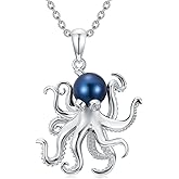 Real Black Pearl Octopus Necklace for Women 925 Sterling Silver Sea Animals Pendant Ocean Jewelry Gifts for Birthday