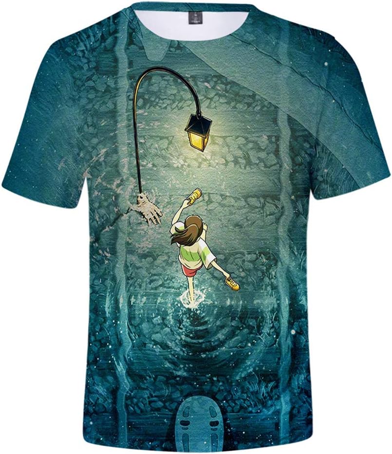 AMOMA Unisex Hayao Miyazaki Anime Spirited Away Printed T-Shirt Studio Ghibli Art Tops Tees