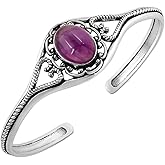 Natural & Synthetic Gemstone Cuff Bangle Bracelets for Women – Handmade 925 Silver Plated Birthstone Jewelry Adjustable Size for Perfect Fit – Gift for Birthdays, Anniversaries, Wedding, New Year