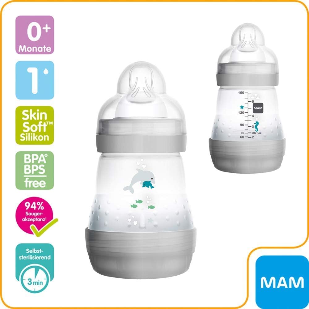 MAM Anti-Colic Bottle 160 ml // Set of 2 // Includes Teat Size 1 from Birth //, natural, 2 count (Pack of 1) - Image 3