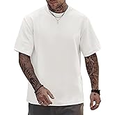 Herberton Men Sport T-Shirt Beach Tee Shirt Cotton Short Sleeve Gym Casual Crewneck Thick Heavy Solid Color Mid Weight Tshirt White 3XL
