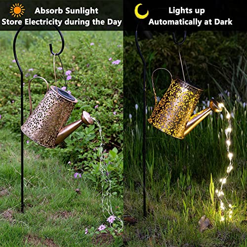 Solar Watering Can Lights with Light String 90 LEDs Lantern Iron Waterproof Perfect for Hanging Outdoor Pathway Garden Flower Decor with 32 inch Shepherd Hook (‎Cool White)