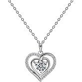 QUEENOU Moissanite Heart Pendant Necklace Gifts for Women, 1Carat Moissanite Heart Pendent, 925 Sterling Silver with White Gold plated Necklace, Jewelry Eternity Gifts for Christmas Valentines Day
