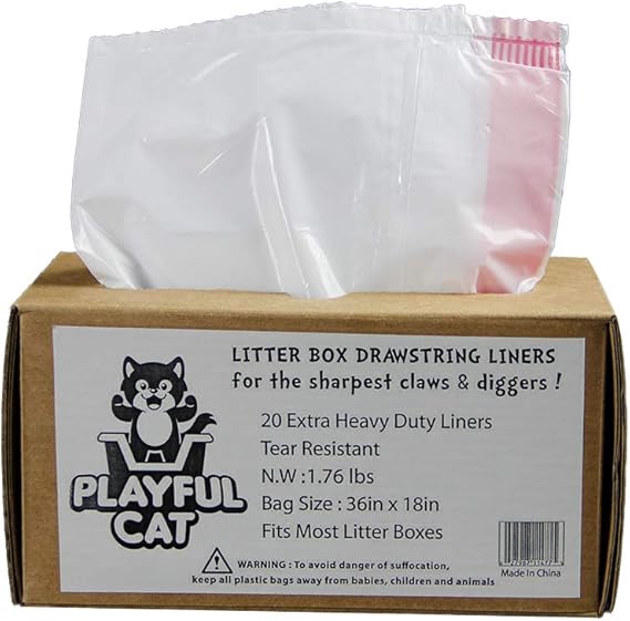 Cat Litter Box Liners Jumbo 20 Count, Drawstring Large Litter Box Liners, Cat Waste Liners