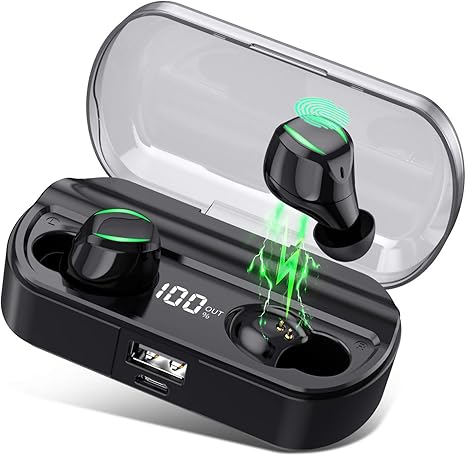 HETP Auriculares Bluetooth, Auriculares Inalámbricos Deporte con TWS Micrófono Manos Libres, [LCD 0-100% 3500mAh Caja de Carga] Auricular In-Ear Mini Twins Estéreo Impermeable IPX7 para iOS y Android: Amazon.es: Electrónica