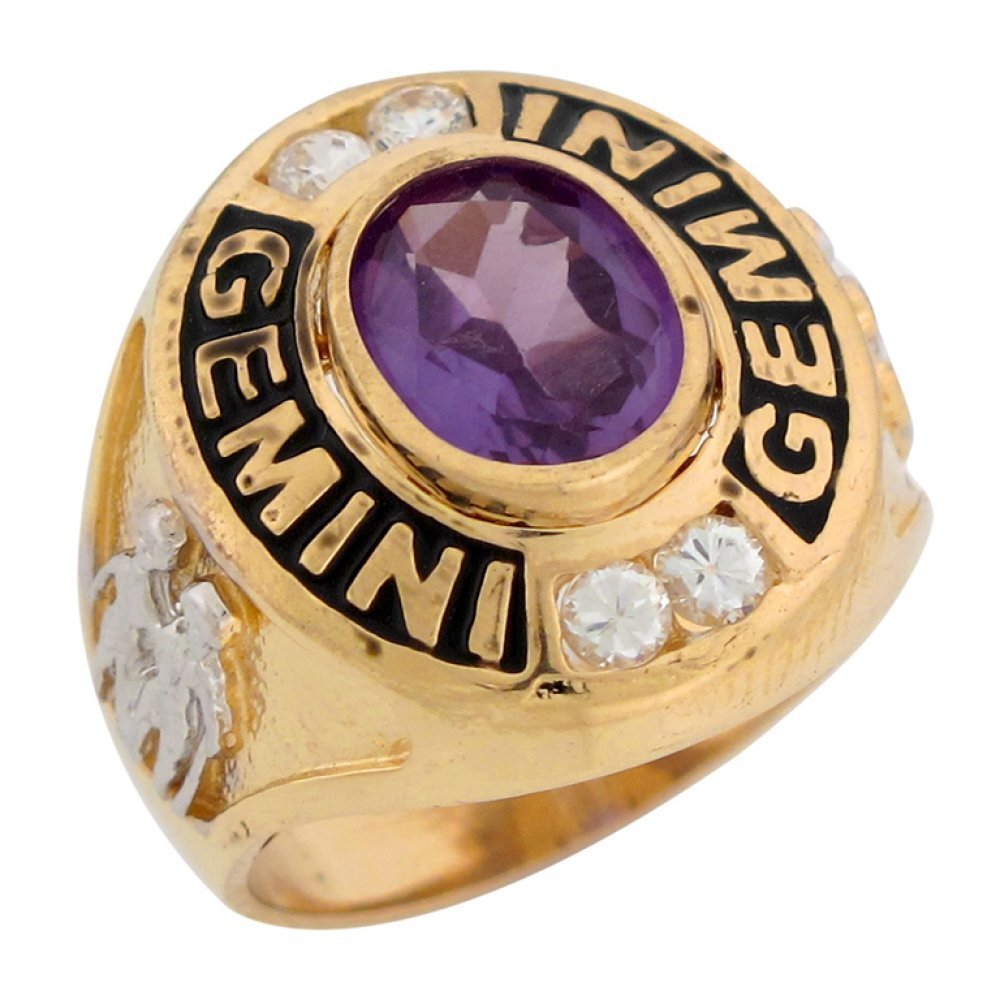 Jewelry Liquidation 10k Two Tone Gold Simulated Alexandrite CZ Birthstone Gemini Zodiac Mens Ring