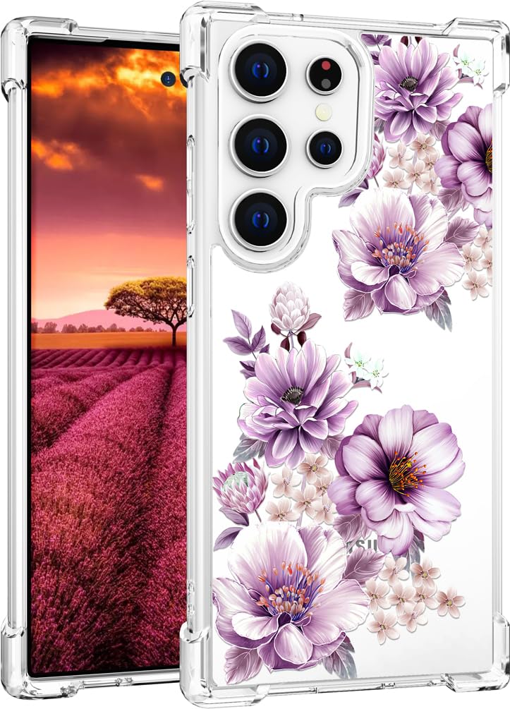 Topgraph Compatible with Samsung Galaxy S25 Ultra Case Cute Clear for Women,Cool Transparent Silicone Phone Cases Cover - Pink Large Peony Flowers