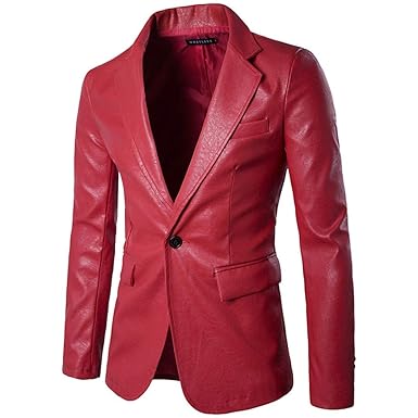 Geilisungren Herren Slim Fit Blazer Sakko Anzug EIN-Knopf Reverskragen Langarm Leder Anzugjacke Männer Freizeit Business Hoch