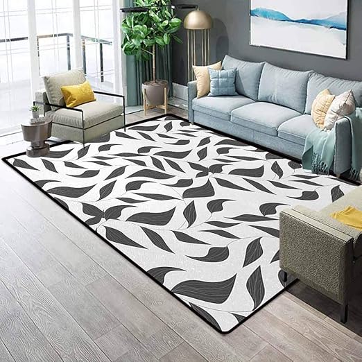 Amazon Com Grey Camper Rugs Outdoor Floor Rugs For Living Room Abstract Leaves On Vines Pattern Modern Nature With The Organic Line Forms Print Marine Carpet For Boats Grey And White W4 5x L5 2