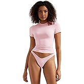 SUUKSESS Women Double Lined Fitted Basic Tee Crew Neck Short Sleeve Y2K Crop Top