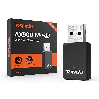 Tenda WiFi Adapter for Desktop PC, AX900 USB WiFi Adapter with Dual Band 600Mbps 5GHz/ 286Mbps 2.4GHz, Built-in Driver for Windows 11/10/7, USB WiFi Dongle(U11) (U11|WiFi 6|AX900)