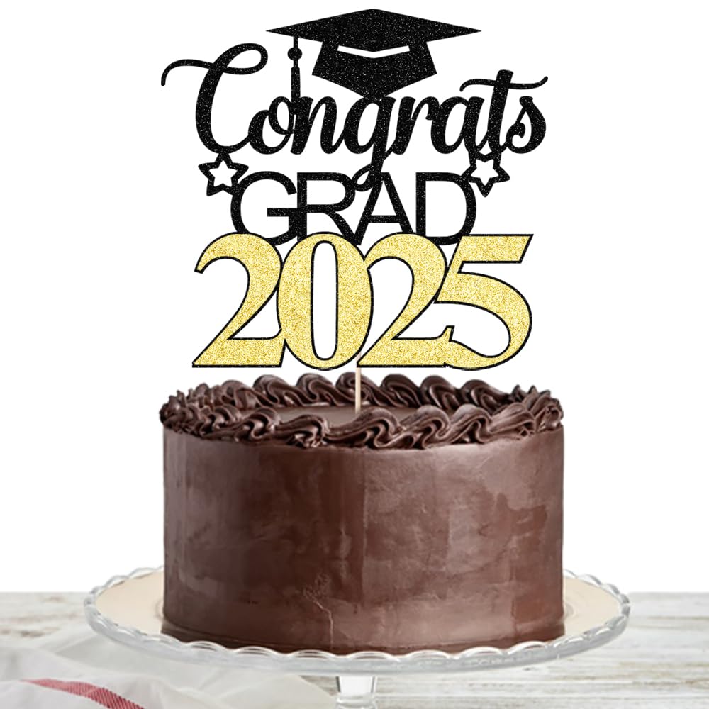 Photo 1 of Glitter Congrats Grad Cake Topper,2025 Graduation Cake Topper,Congrats Grad Party Cake Decorations Supplies for High School/College School College Grad Party Supplies