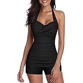 American Trends One Piece Bathing Suit for Women Vinatge Womens Swimsuits Tummy Control Athletic Rerto Womens Swimwear