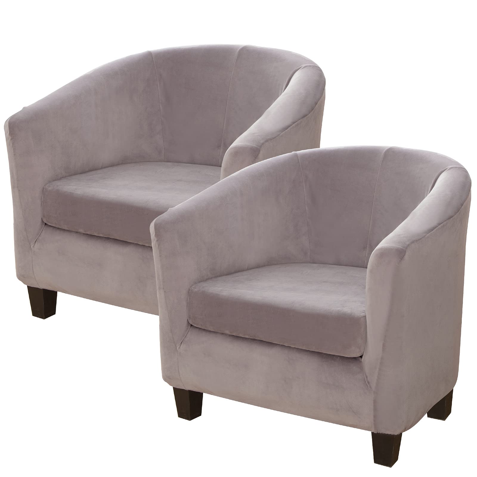 Velvet Club Chair Slipcover,Stretch Tub Chair Cover Barrel Chair Slipcover Armchair Sofa Cover Removable Elastic Furniture Protector 2-Piece Arm Chair Cover for Living Room(Light Grey,2pcs)