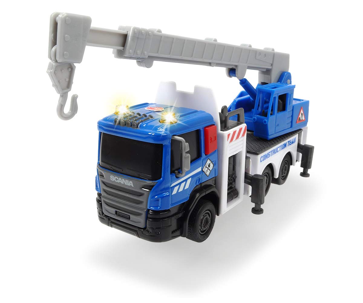 Dickie Toys 203722007 City Builder Scania Construction Vehicles, Dump Truck, Cement Mixer or Mobile Crane, Construction Site Vehicles with Light and Sound, Gift, Children, from 3 Years, 17 cm, Assorted color, 1 Unit