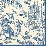 Entertaining with Caspari Cocktail Napkin, Silk Road Toile Blue, 20-Pack