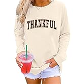 Teyseev Thankful Sweatshirt for Women Thankful Letter Print Pullover Thanksgiving Graphic Long Sleeve Blouse