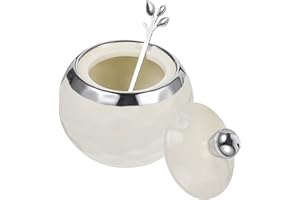 Luxshiny Porcelain Seasoning Jar with Lid and Spoon 3.93 Inch Ceramic Sugar Bowl Multifunctional Kitchen Condiment Container 
