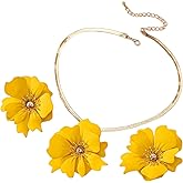 ZAHSY Flower Snake Chain Necklace and Earring Set for Wedding Beach Bohemia Flower Earrings for Women Big Flower Jewelry Set