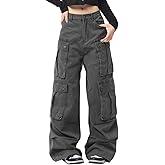 Hugboom Baggy Cargo Pants for Women Men High Waisted Y2k Hip Hop Straight Leg Grunge Pants with Pockets Casual Clothes