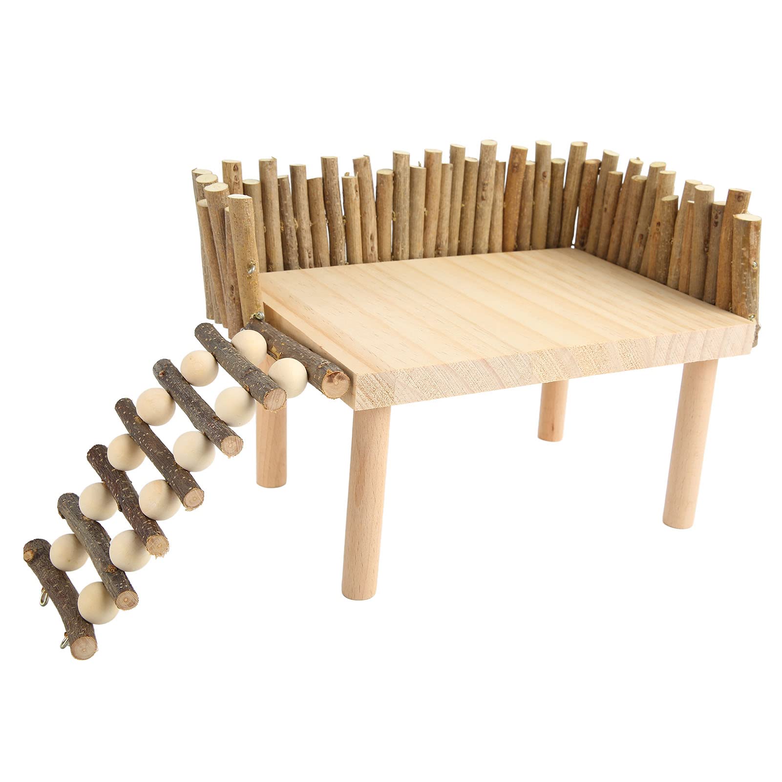 TYTOGE Hamster Climbing Platform, Wooden Chewing Toy Small Pet Activity Playground with Fence for Sugar Glider Golden Bear(Universal Type)