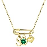 MONOOC Valentines Gifts for Women Girls - 14K-Gold-Plated Dainty Paperclip Heart Initial Necklace Birthstone Necklace Jewelry Birthday Gifts for Women Her Mom Friend Wife Sister