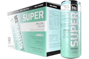 NIRVANA Super Seltzer Water - Melon Cello Flavored Bottled Water - HMB-Infused with Vitamin D3, B-Complex - Natural Energy Boost & Promotes Lean Muscle - (12 fl oz - 12 Cans)