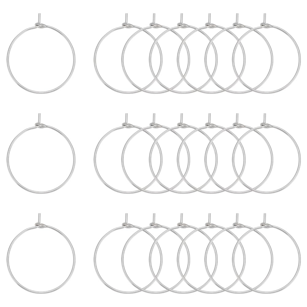 UNICRAFTALE 200pcs 20mm Silver Tones Wine Glass Charms Rings 304 Stainless Steel Hoop Earring Findings 0.7mm Pin Material Earring Beading for Women Basketball Wives Hoop Earrings Making 24x20x0.7mm