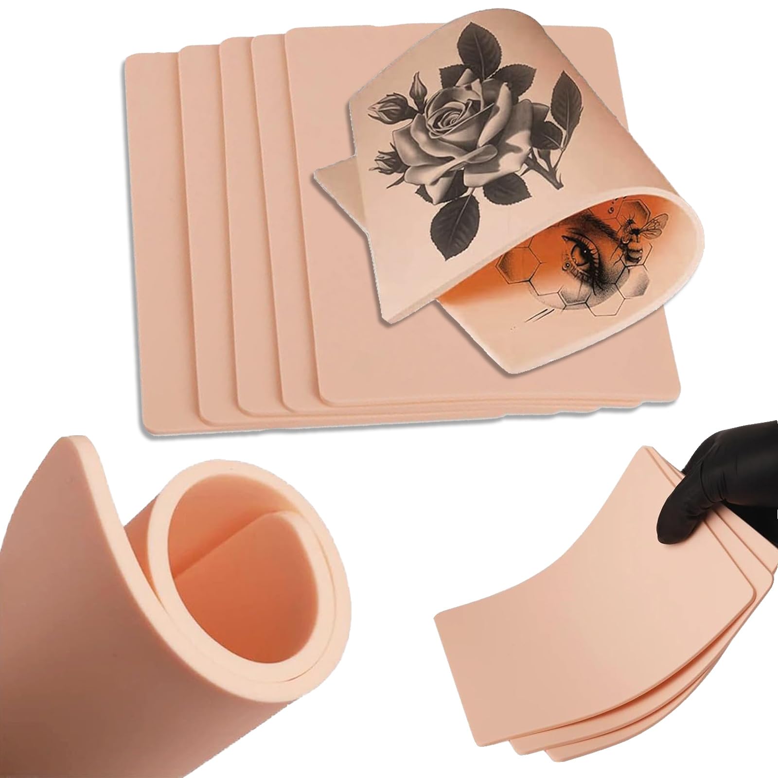 3mm Tattoo Practice Skin - PEPAX 6Pcs 19 x 14 cm Blank Fake Skin Double Sides Tattoo Skin Practice for Beginners and Artists