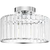 Crystal Ceiling Light Fixture, Chrome Close To Ceiling Light Fixtures, Modern Semi Flush Mount Ceiling Light, Hallway Lightin