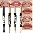 evpct 3Pcs Nude Pink Brown Velvet Matte Lip Liner and Lipstick Combo Set Kit for Women, DNM Magic 24 Hours Lipstick and Lip Liner Makeup Set Stain Long Lasting Waterproof labial