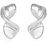 Chunky Gold/Silver Statement Earrings for Women, 14K Gold Plated Big Irregular Geometric Dainty Metal Drop Dangle Earrings Large,Womens Thick Jewelry Gift