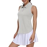 Sicnebee Women Golf Shirt UPF 50+ Tennis Sleeveless Collared Polo Shirt Dry Fit Racerback Workout Tank Tops