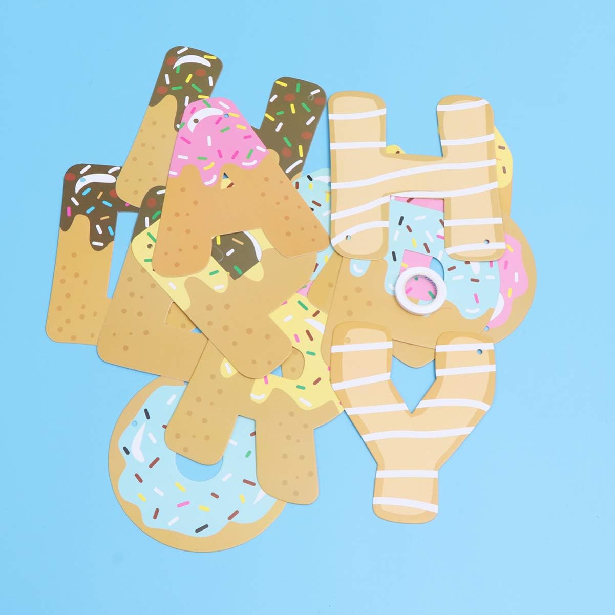 Amosfun 1pc Happy Birthday Donut Banner Letter Hanging Banner Doughnut Party Decoration for Valentines Day Children Birthday Baby Shower Party Decoration - Image 4