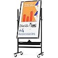 Rolling Dry Erase Board 24 x 48 - Large Portable Magnetic Whiteboard with Stand - Double Sided Easel Style Whiteboard with Wheels - Mobile Standing White Board for Office, Classroom & Home