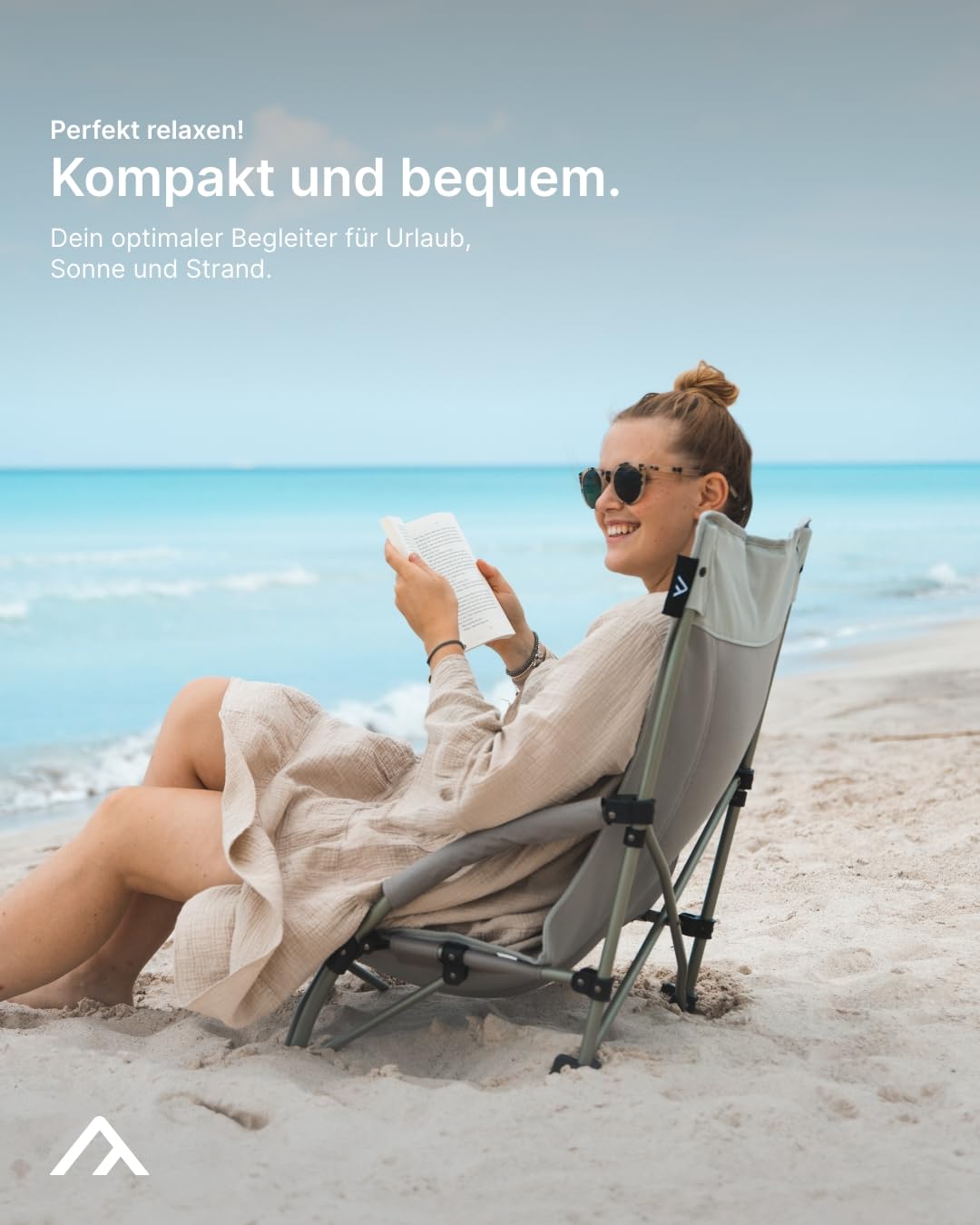 qeedo Johnny Beach Faltbarer Strandstuhl inkl. Netzbelüftung, kleines Packmaß, tragbar mit Packtasche, Sonnenstuhl klappbar, Strandhocker, Campingstuhl mit Breiten Standfüßen & niedriger Sitzhöhe 2