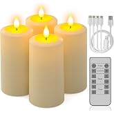 PChero Rechargeable Flameless Pillar Candles with Remote, 4 Pcs, 5.1"x2.7" | Outdoor Candles with Timer Waterproof, Up to 290H Runtime, LED Candles, Flickering Flame, For Lanterns Porch Patio